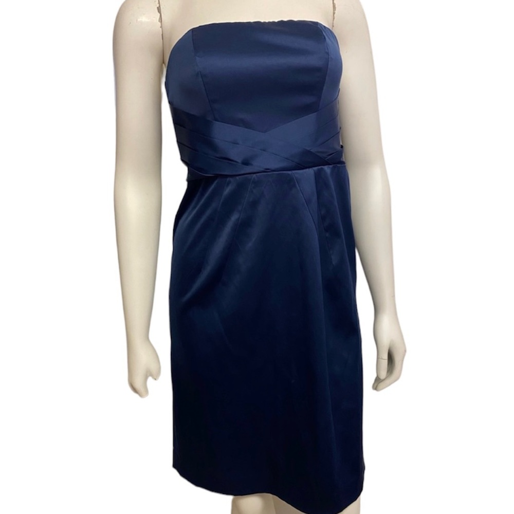 Banana Republic womens strapless tube satin‎ navy blue evening dress 2
